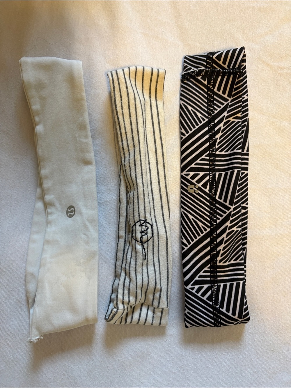 Lululemon White Athletic Headband + Two Patterned Headbands